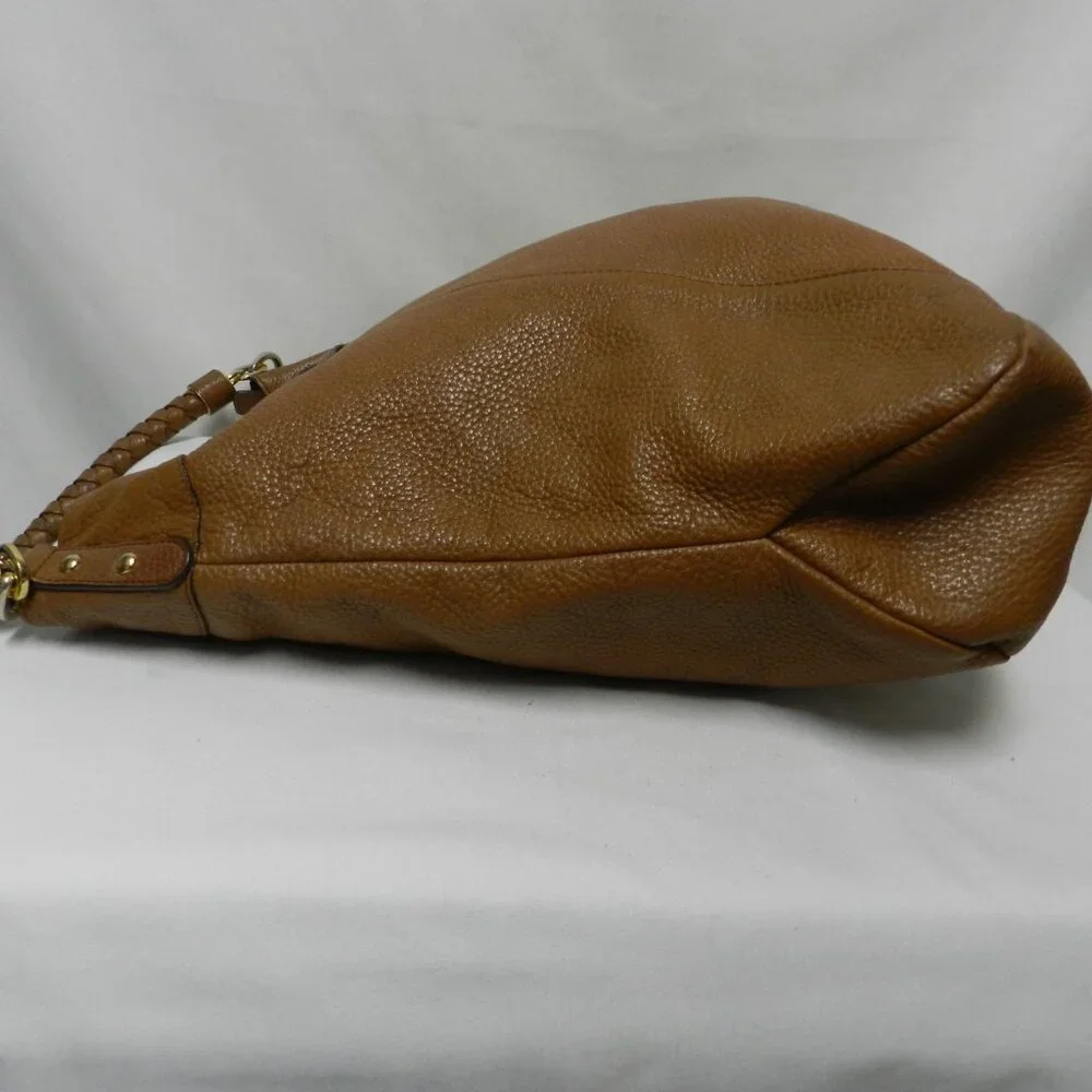 Pure Collection pebbled Leather large hobo bag purse brown zip top Braided Strap
